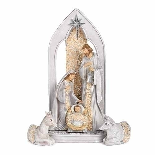 Advent Nativity Wreath w/Arch Ivory and Grey [candles not included]