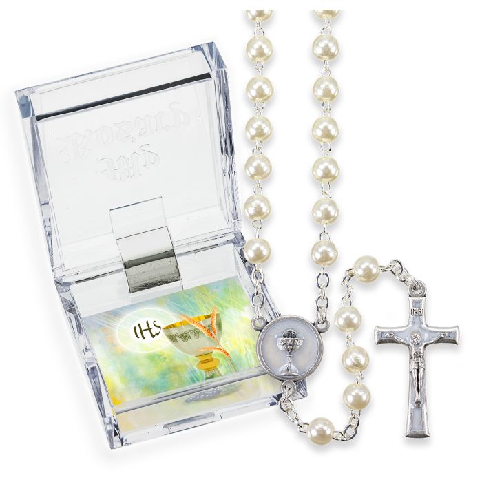 First Communion Rosary White