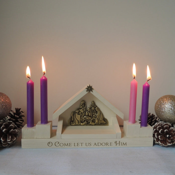 Mini Nativity Wreath with Purple & Pink Candles