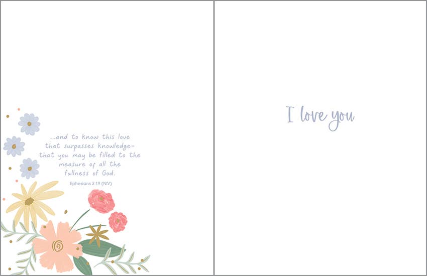 With Scripture Love Greeting Card - Soft Love Flowers