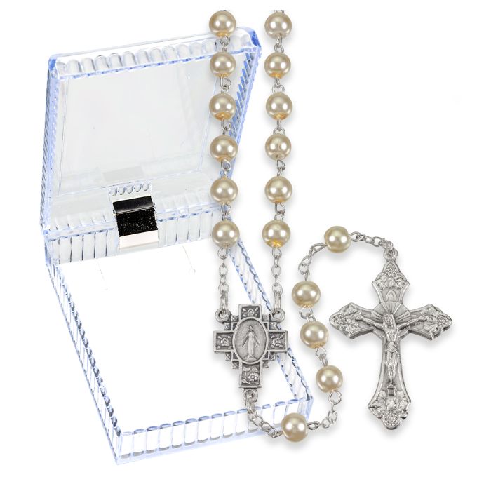 Faux Pearl Round Beads Rosary