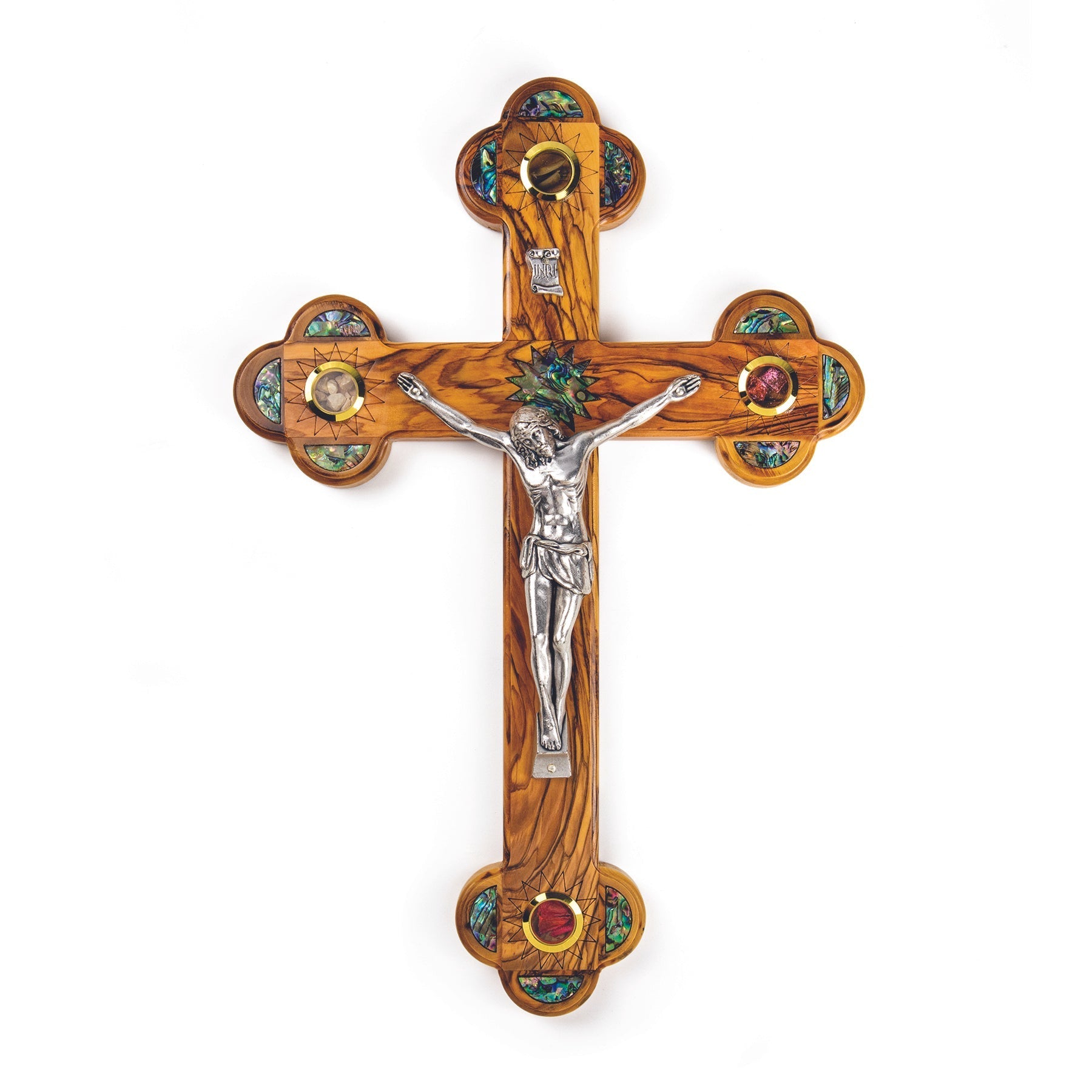 15" Olive Wood & Mother of Pearl Wall Cross