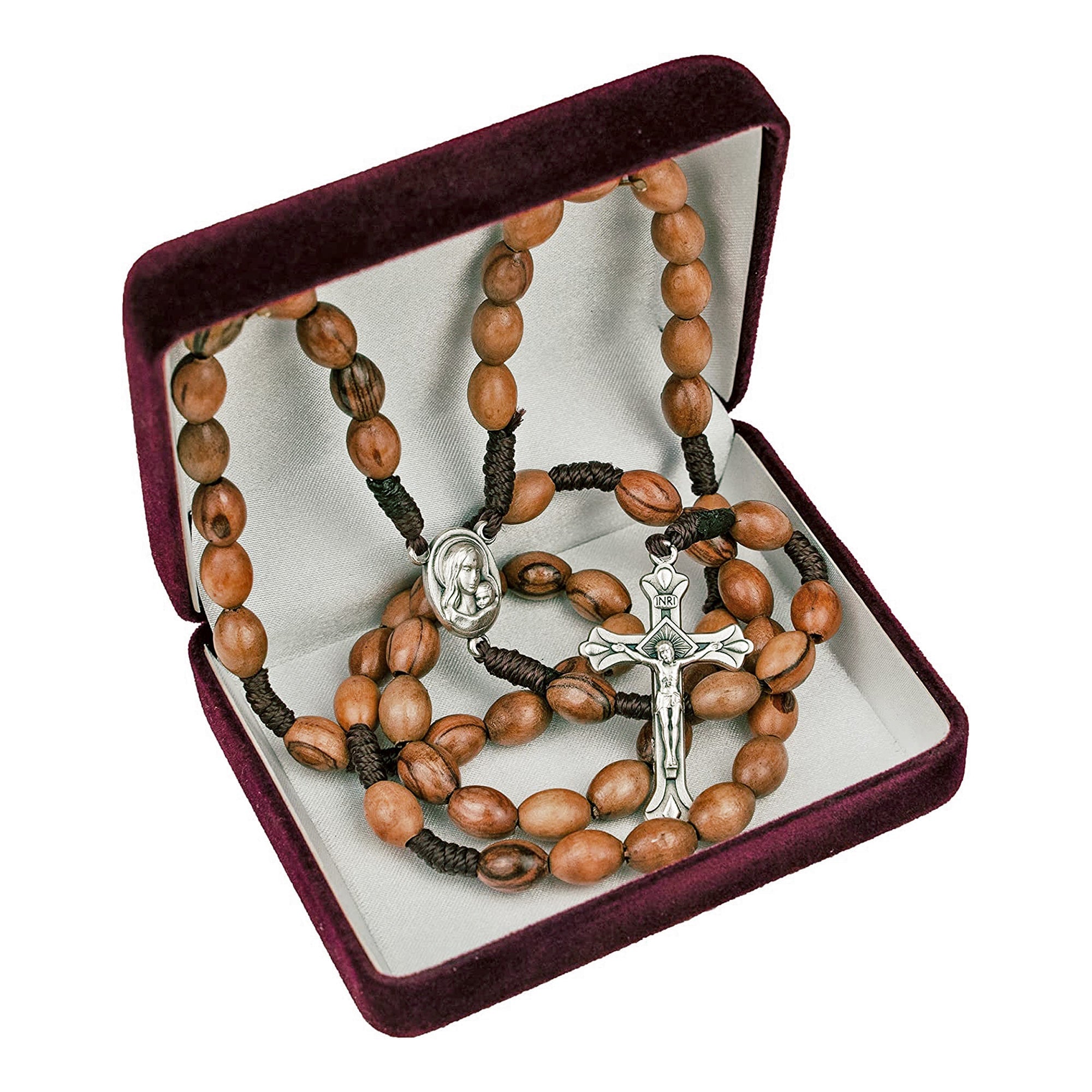 Olive Wood Rope Rosary Virgin Mary/Baby Jesus