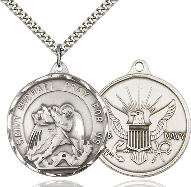 Sterling Silver St. Michael Navy Pendant