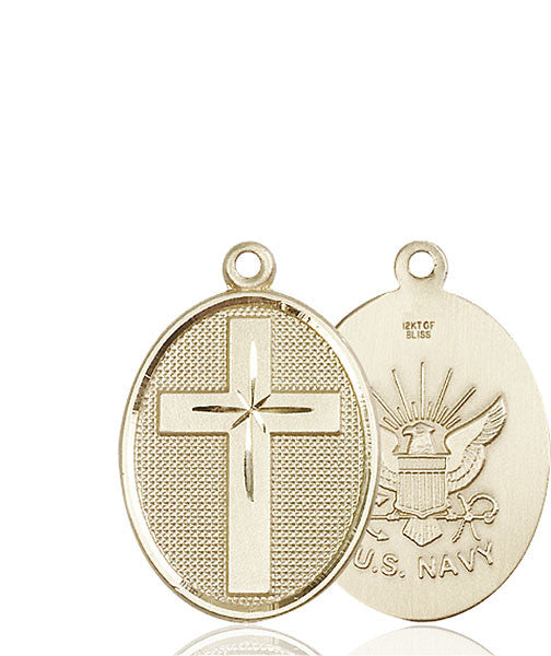 14kt Gold Cross / Navy Medal