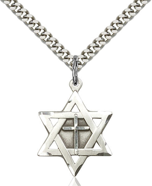 Sterling Silver Star of David W/ Cross Pendant