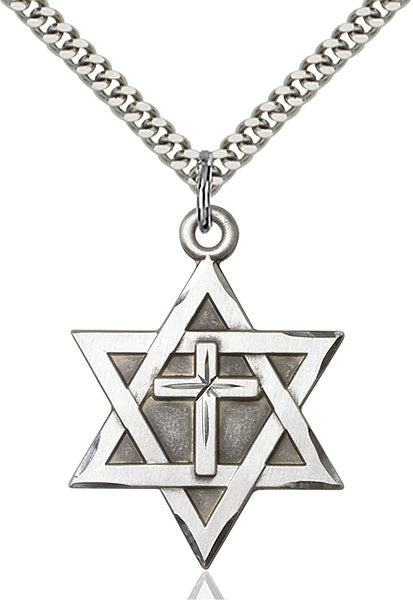 Sterling Silver Star of David W/ Cross Pendant
