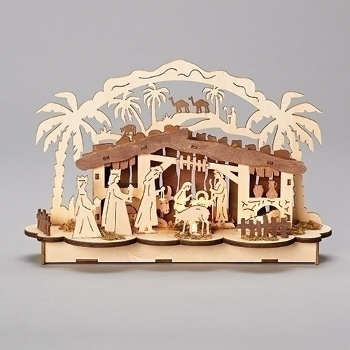 Wooden Nativity Scene with LED light 7.5