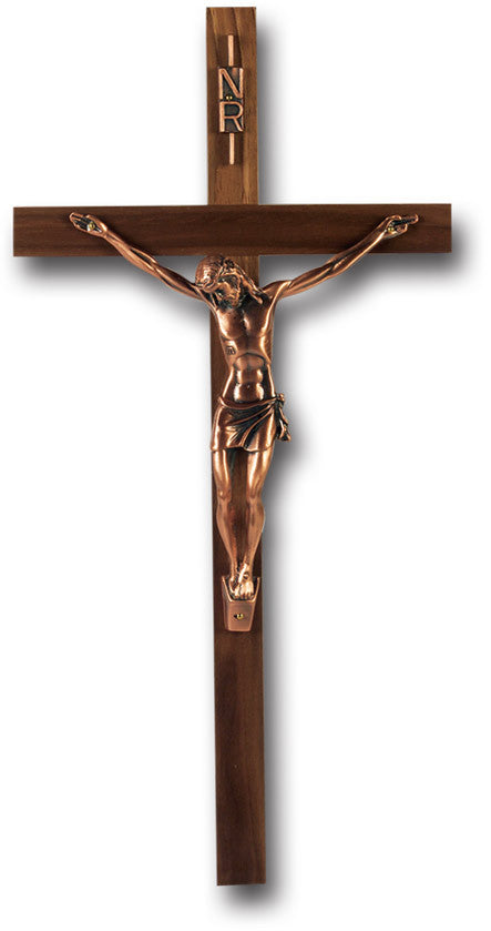 13" Oak Cross with a antique copper plated corpus