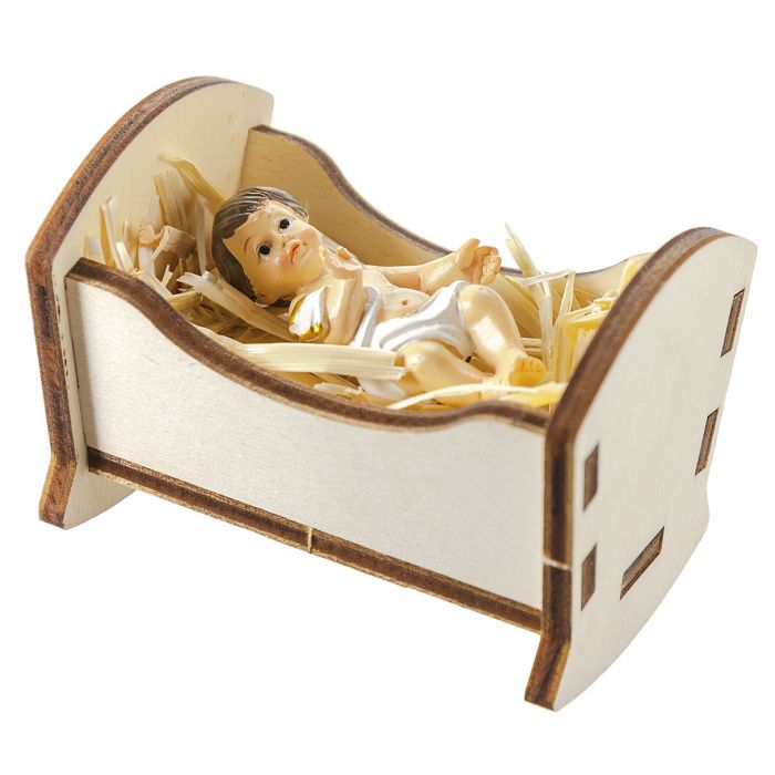 Wooden Crib With Baby Jesus
