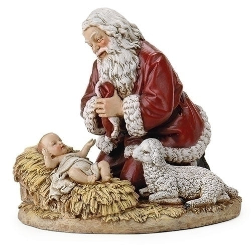 Kneeling Santa with Baby Jesus Figure 8.75"
