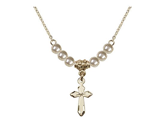 Gold Plated Cross with Faux Pearls Pendant