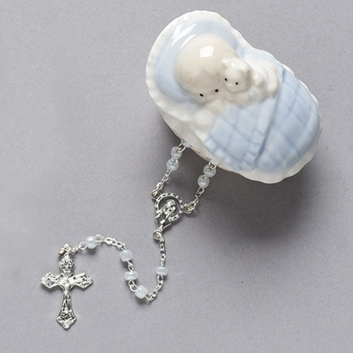 Blue Baby Rosary in Porcelain Case