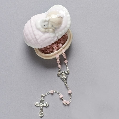 Pink Baby Rosary in Porcelain Case