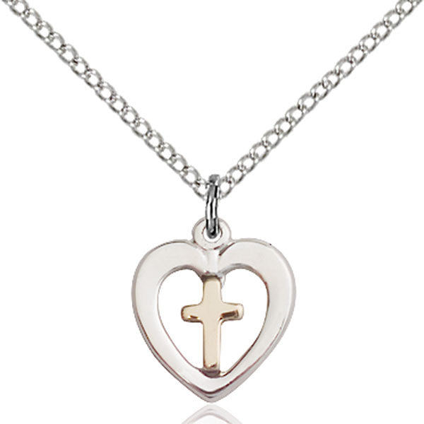 Two-Tone GF/SS Heart / Cross Pendant