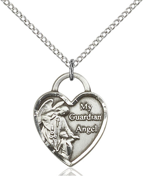 Sterling Silver Guardian Angel Heart Pendant
