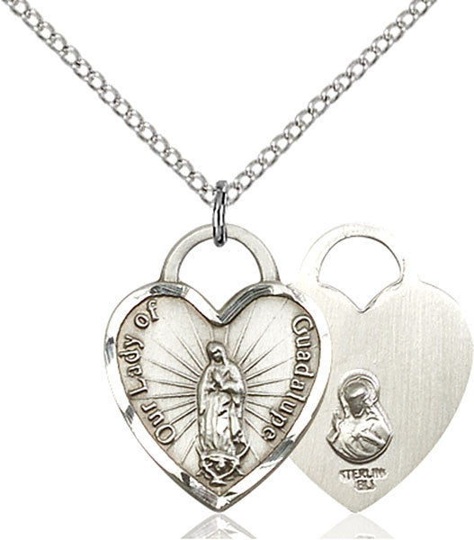 Sterling Silver O/L of Guadalupe Heart Pendant