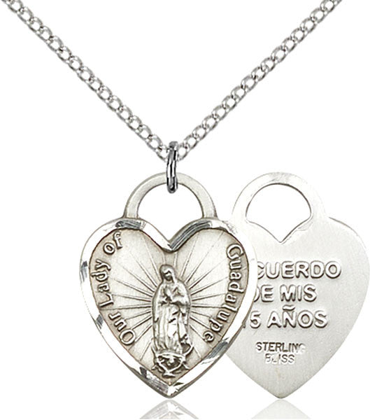 Sterling Silver O/L of Guadalupe Heart Pendant