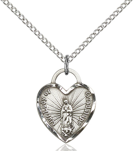 Sterling Silver O/L of Guadalupe Heart Pendant