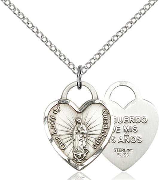 Sterling Silver O/L of Guadalupe Heart Pendant