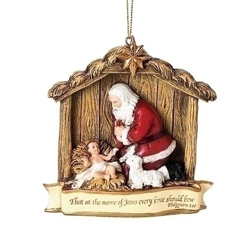 Kneeling Santa Scene Ornament, 3.5"