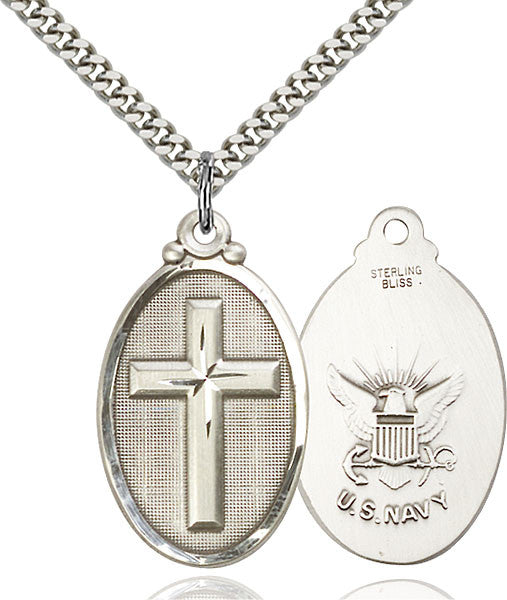 Sterling Silver Cross / Navy Pendant