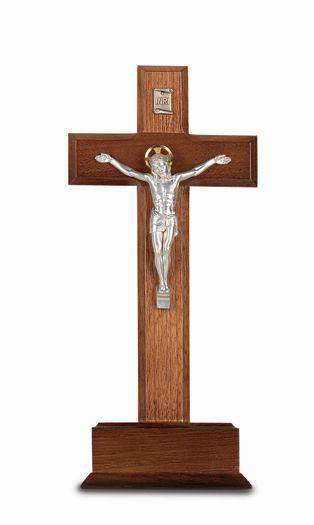 10" Walnut Standing Crucifix With Salerni