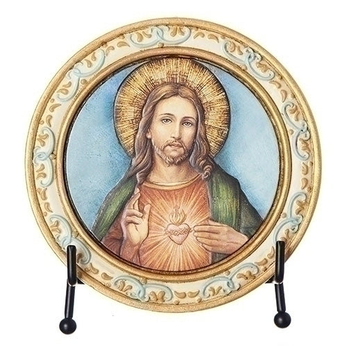 Sacred Heart of Jesus Round Plaque with Easel
