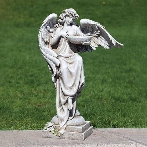 Angel with Bird Bath & Flowers 20"