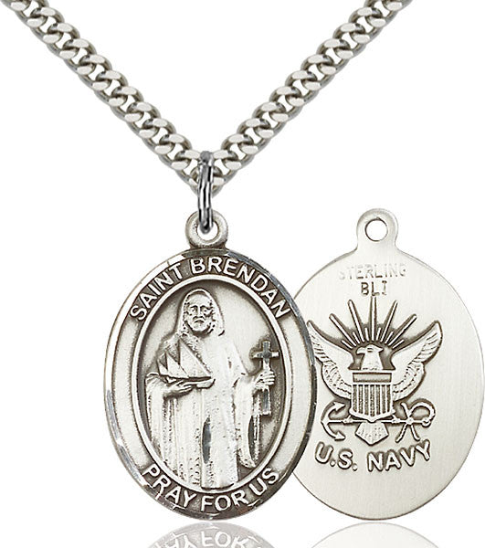 Sterling Silver St. Brendan the Navigator/ Navy Pe