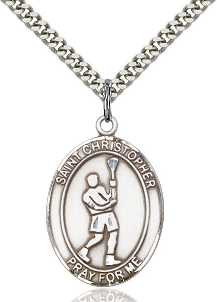 Sterling Silver St. Christopher/Lacrosse Pendant