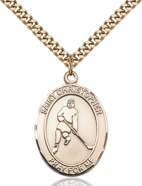 Gold Filled St. Christopher/Ice Hockey Pendant