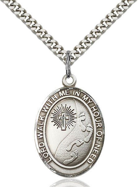 Sterling Silver Footprints / Cross Pendant