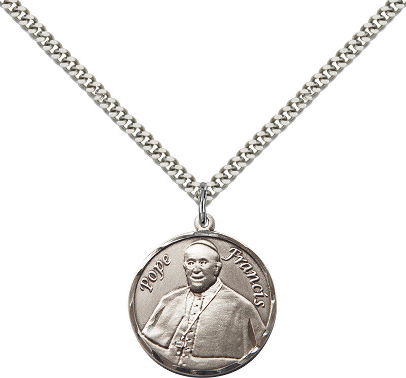 Sterling Silver Pope Francis Round Pendant