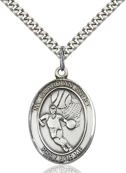 Sterling Silver Guardian Angel/Basketball Pendant