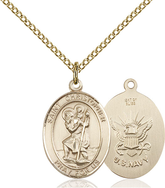 Gold Filled St. Christopher / Navy Pendant