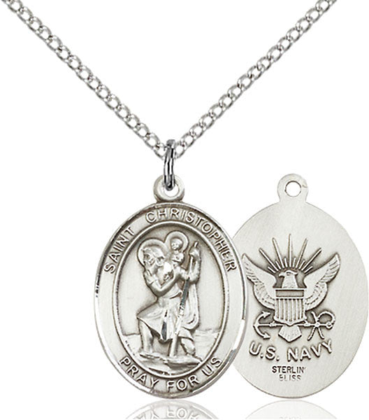 Sterling Silver St. Christopher / Navy Pendant