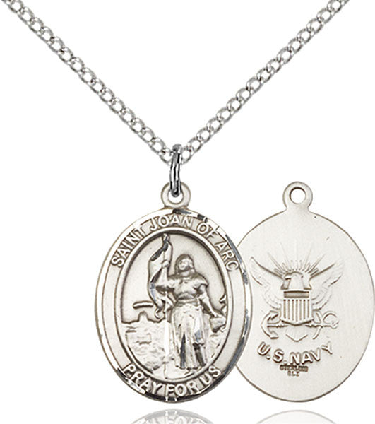 Sterling Silver St. Joan Of Arc / Navy Pendant