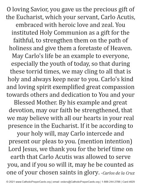 Blessed Carlos Acutis Prayer Card
