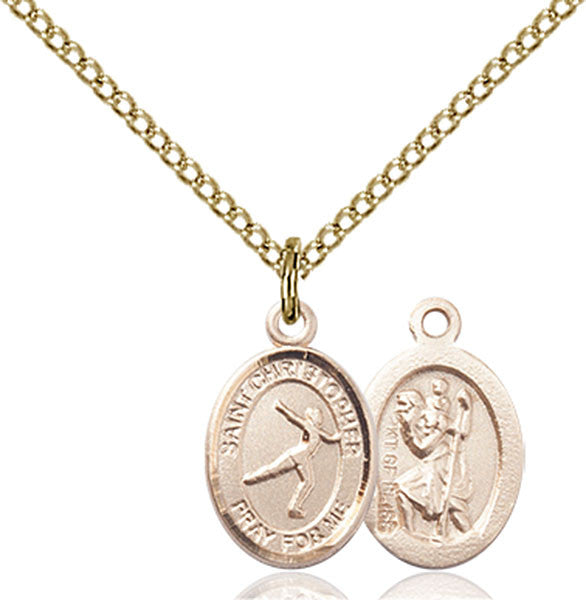 Gold Filled St. Christopher/Figure Skating Pendant