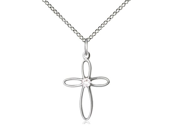 Sterling Silver Loop Cross with Crystal Center Pendant