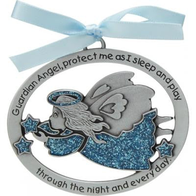 Blue Epoxy Angel Crib Medal W/Blue Ribbon