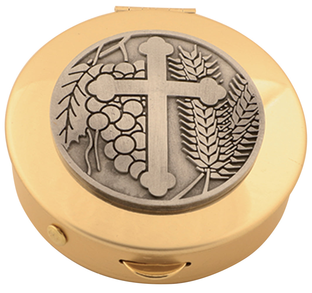 Pyx, Brass w/ Cross medallion, 8 host cap.