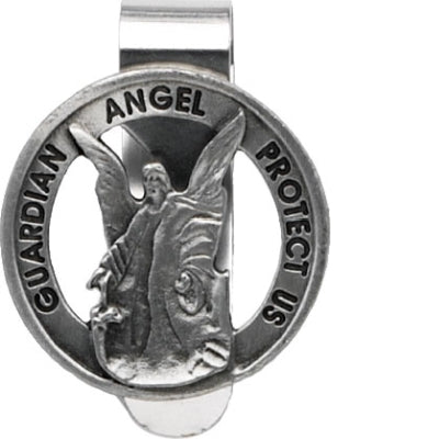 Round Guardian Angel Protect Us Visor Clip Carded