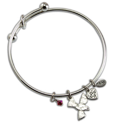 Silver Dove & Heart Confirmation Bangle