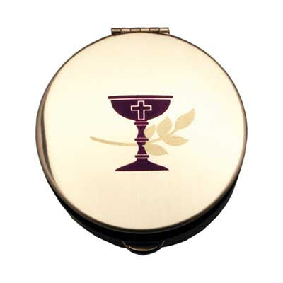 Size 1 Communion Gold Stamped Pyx W/Screened Chalice Individually Bagged