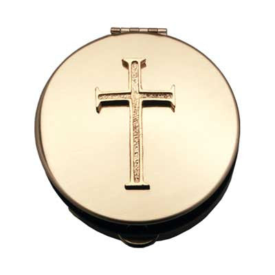Size 2 Latin Cross Gold Stamped Pyx W/Gold Motif Individually Bagged