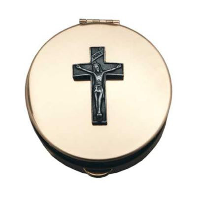 Size 2 Crucifix Gold Stamped Pyx W/Pewter Motif Individually Bagged
