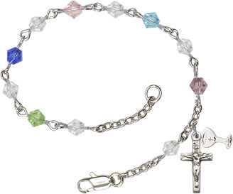 Silver Plated Multi-Color First Communion Rosary Bracelet