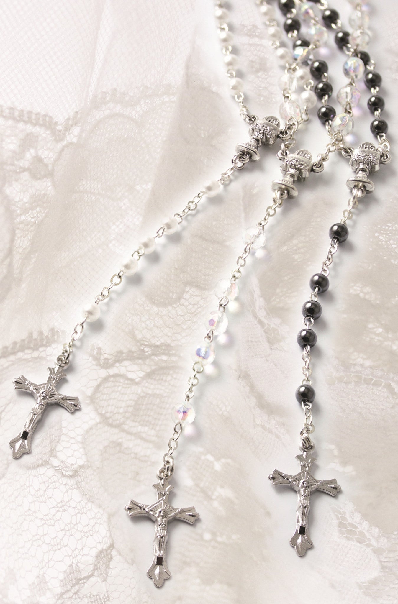 White Pearl Communion Rosary Gift Boxed